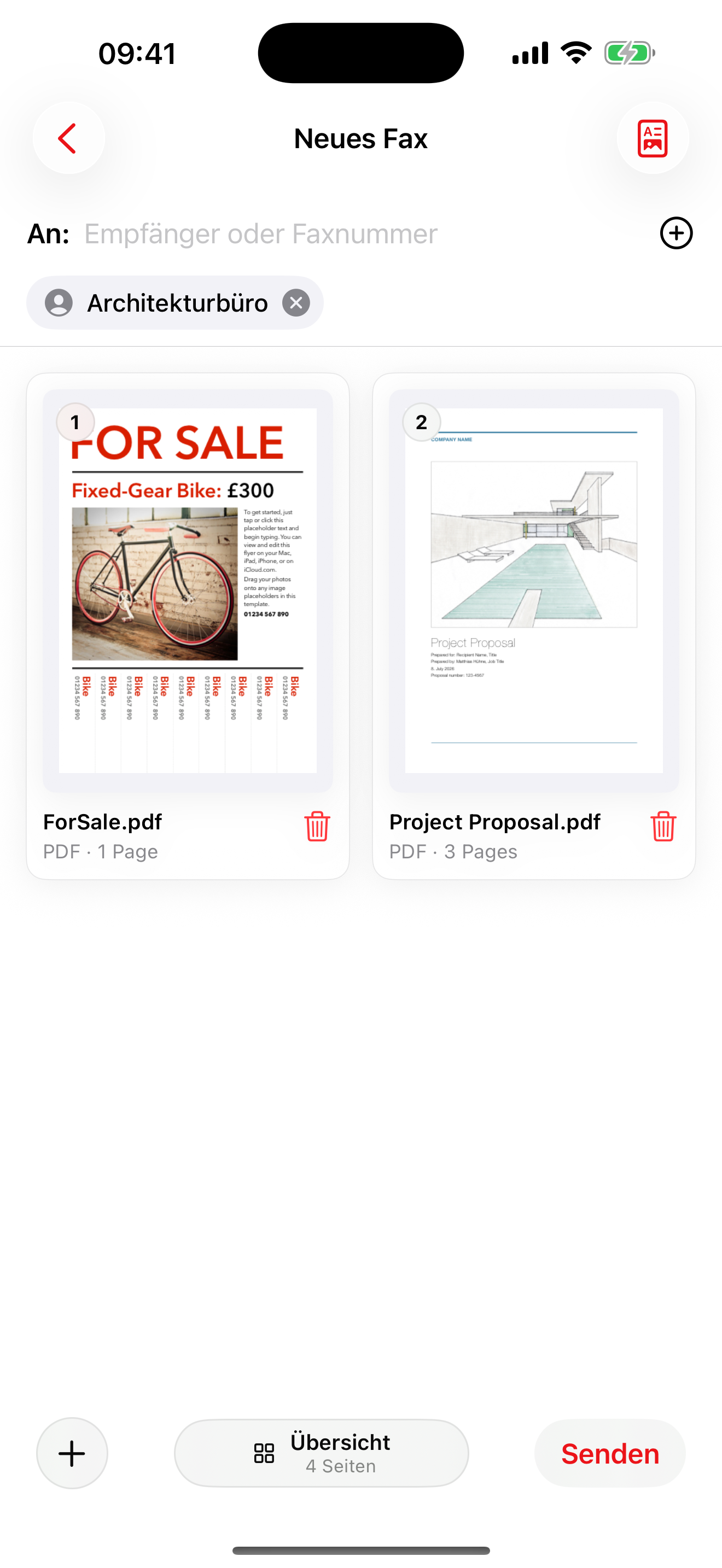 Neues Fax in Faxbot für iOS vorbereiten